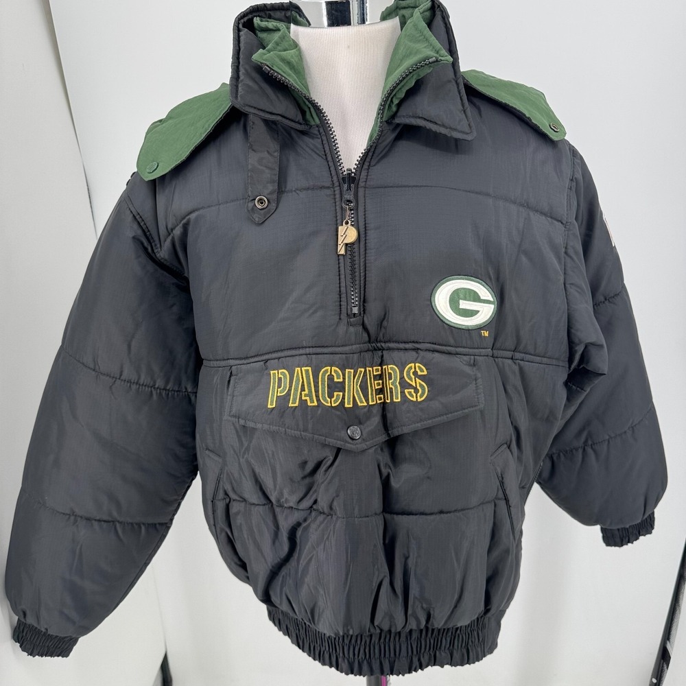 Pro Player Green Bay Packers Coat MENS Reversible 1/2 Zip Hooded Pullover XL